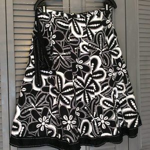 Belted Midi Print Linen Skirt